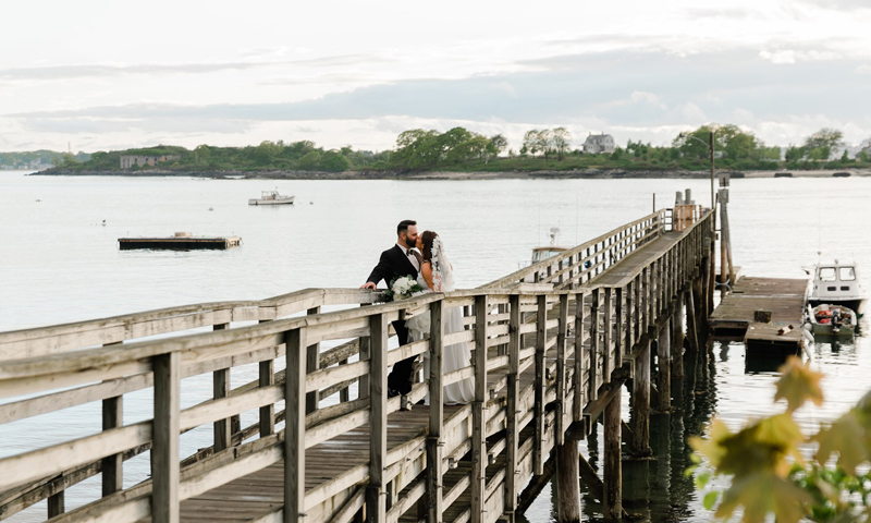 Wedding Couple on Peaks Island. Photo Credit: His and Hers Creative