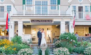 Wedding Couple at Inn on Peaks Island. Photo Credit: Natalya Desena