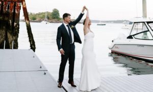 Wedding Couple on Diamond Cove. Photo Credit: Clay Taylor Photography
