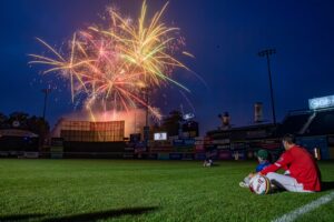 Fireworks at Delta Dental Park at Hadlock Field. Photo by Cullen McIntyre/ Portland Sea Dogs