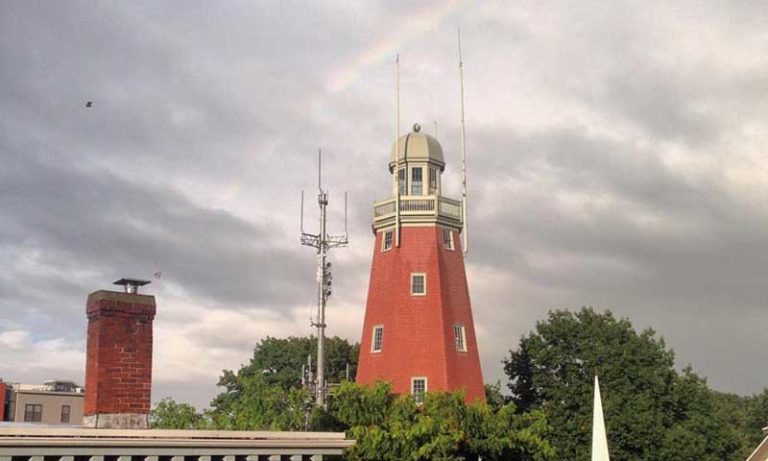 Lighthouse with rainbow. Photo Provided by Greater Portland Landmarks