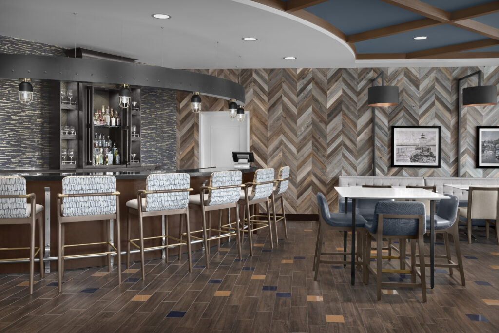 Bar and Seating Area Inside Residence Inn Portland Downtown Waterfront. Photo credit: Brett Patterson