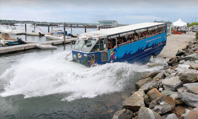 Duck Boat Heading into Water. Photo Provided by Maine Duck Tours