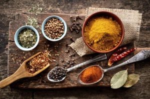 Spices on tray, Photo Courtesy of Skordo