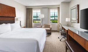 King Bed Harbor View Guest Room. Photo Provided by The Westin Portland Harborview