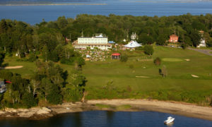 Drone shot of inn with event. Photo Provided by Chebeague Island Inn