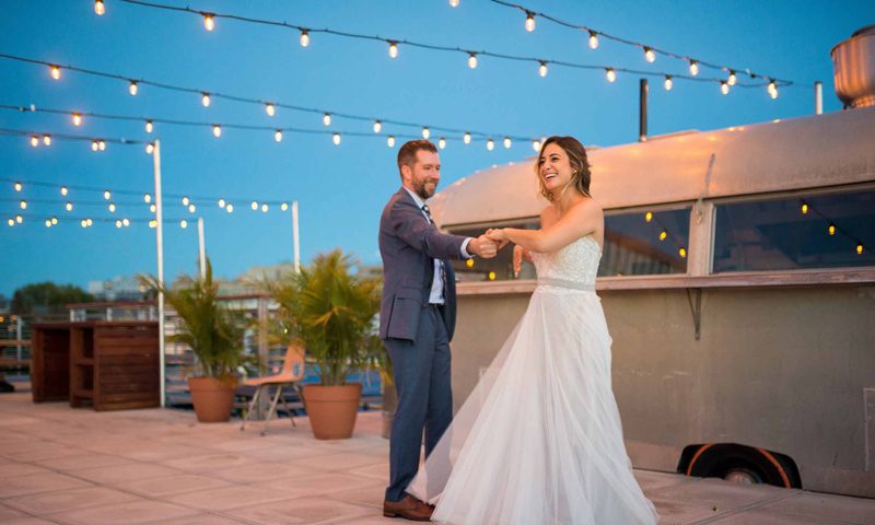 Wedding couple dancing. Photo Provided by Bayside Bowl