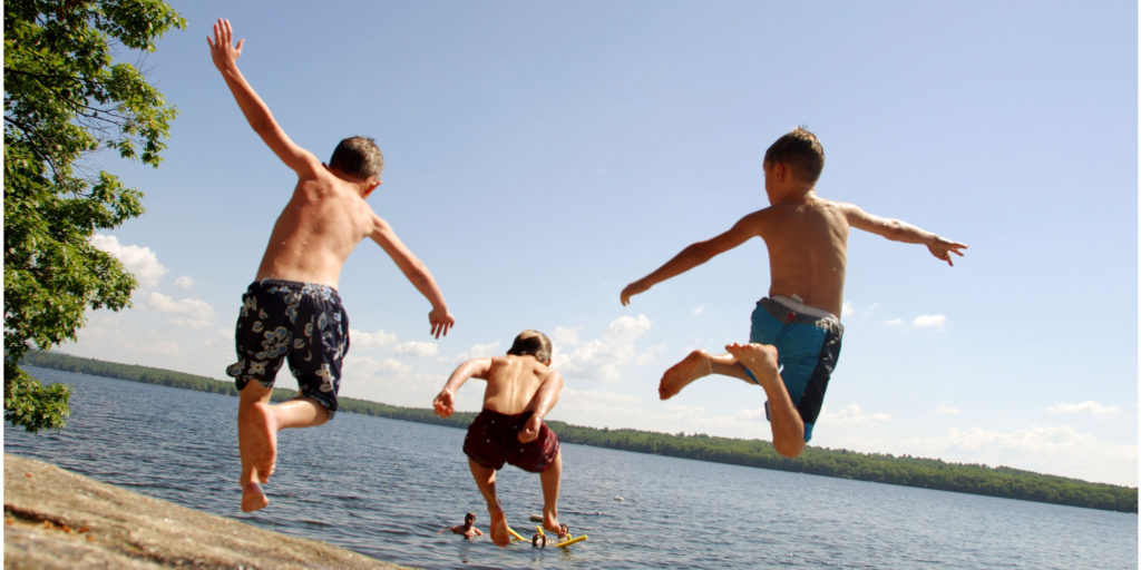 Boys Jumping into Sebago Lake, Photo Courtesy of Maine Camp Experience Boys Jumping into Sebago Lake, Photo Courtesy of Maine Camp Experience