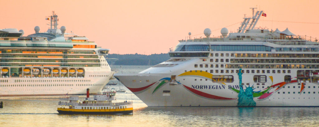 Cruise Ships Passing by Commuter Ferry in Casco Bay, Photo Credit: Corey Templeton