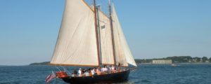 Tour Group Aboard Windjammer Facing Fort Gorges