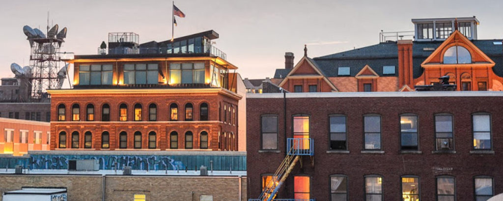 portland maine red brick buildings from rooftop