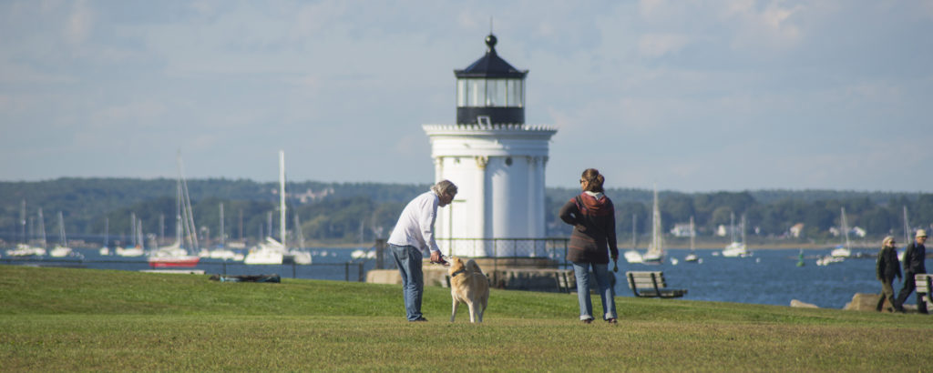 Lighthouse with Couple and Dog