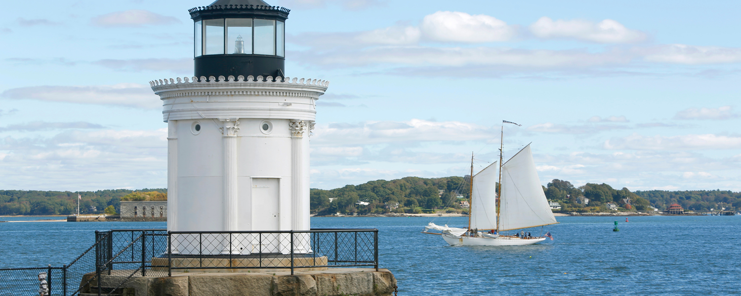 Bug Light and the Portland Schooner passing behind.