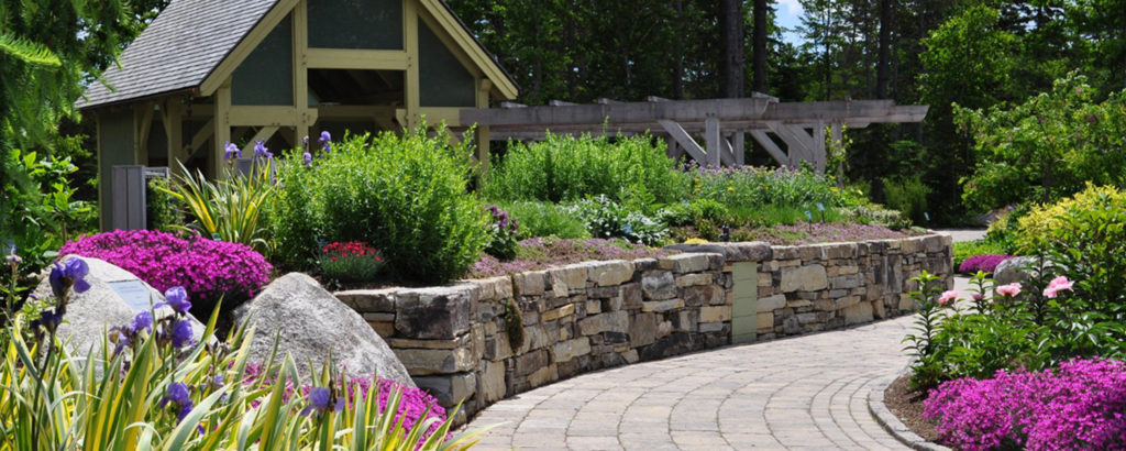 Coastal Maine Botanical Gardens pathway with shed 