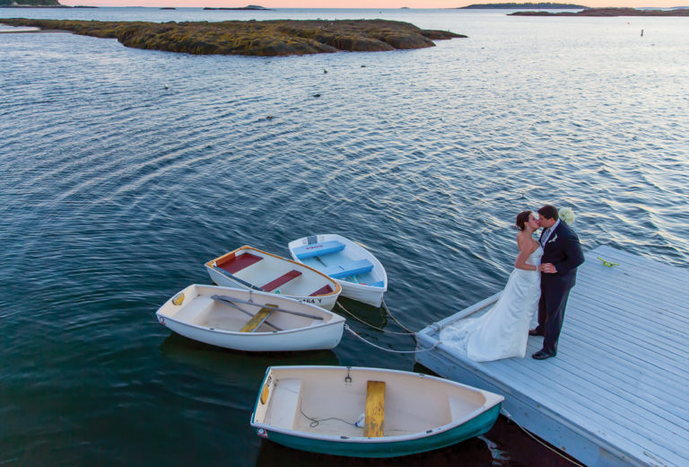 Bride and Groom on Dock, Photo Credit: Russell Caron Photography Bride and Groom on Dock, Photo Credit: Russell Caron Photography