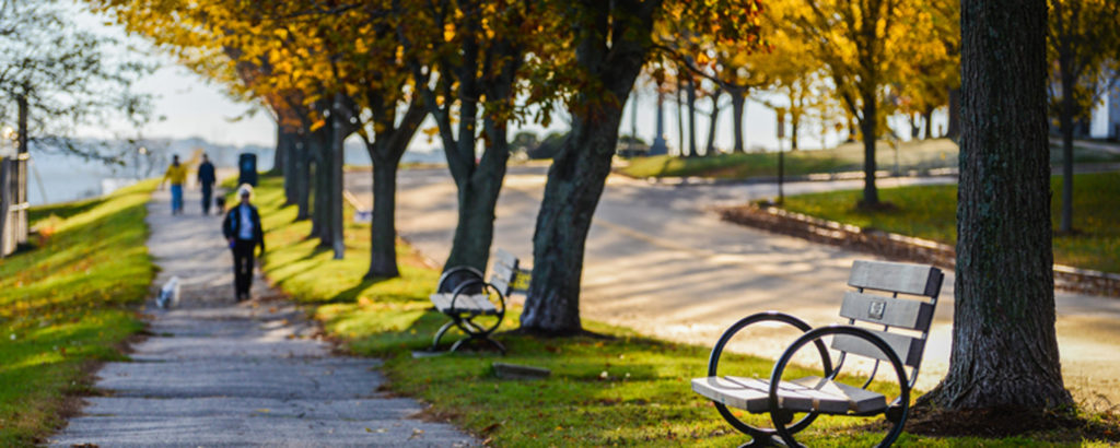 Eastern Promenade Walk with Bench in Fall, Photo Credit: Corey Templeton