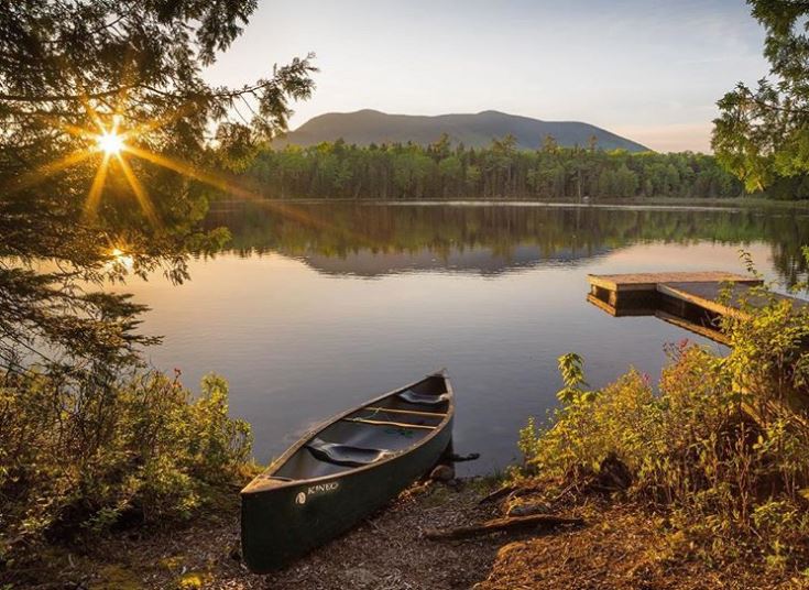 Canoe perched on water's edge at Baxter State Park 