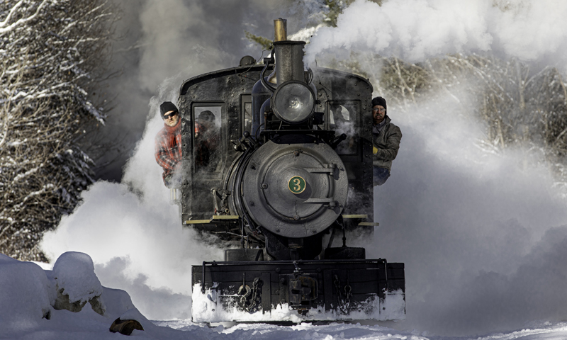 Holiday Express Train with Snow, Photo Courtesy of John Collins and Narrow Gauge Railroad Museum