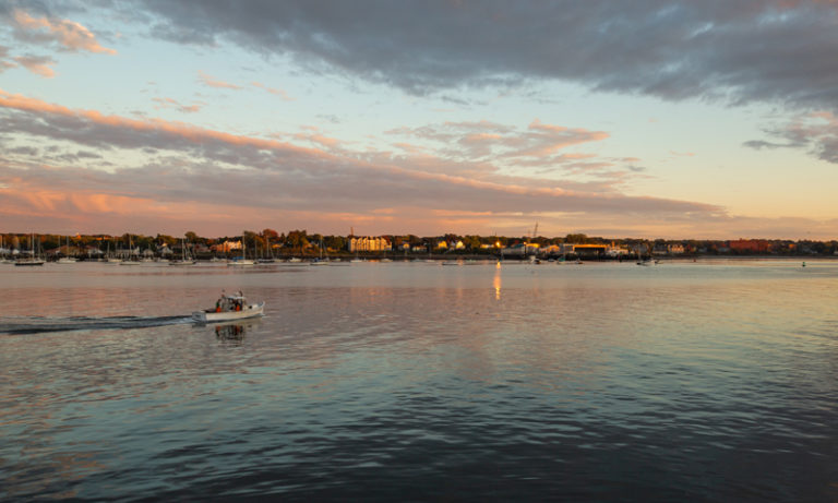 Portland Cityscape from Casco Bay with Lobster Boat, Photo Credit: Visit USA Parks and Tobey Schmidt