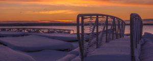 Falmouth Town Landing snow sunrise dock, Photo Credit: CFW Photography