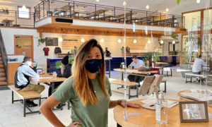 Maine Beer Company Indoor Seating and Hostess Wearing Mask, Photo Credit: Maine Beer Company
