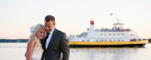 Couple Standing in Front of Casco Bay Lines, Photo Credit: Emilie Inc