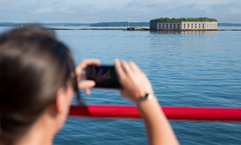 Snapping a Photo of Fort Gorges from Sailboat, Photo Credit: Kirsten Alana Snapping a Photo of Fort Gorges from Sailboat, Photo Credit: Kirsten Alana