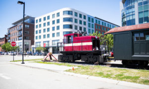 Maine Narrow Gauge in front of Ocean Gateway. Photo Credit: Capshore Photography