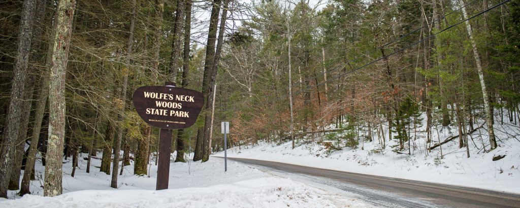 Wolfe Neck Woods State Park Sign, Photo Credits: Capshore Photography