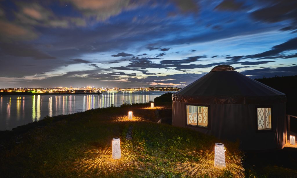 Fortland Site 4 Yurt Exterior Night Lights, Photo Credit: Jared McKenna Fortland Site 4 Yurt Exterior Night Lights, Photo Credit: Jared McKenna