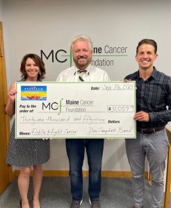 Flotilla to Fight Cancer Donation Check to the Maine Cancer Foundation 2021, Photo Courtesy of Don Campbell Band