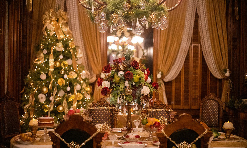Dining Room in Victoria Mansion decorated for holiday season. Photo Courtesy of Victoria Mansion