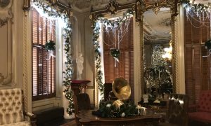 Parlor in Victoria Mansion decorated for holiday season. Photo Courtesy of Victoria Mansion