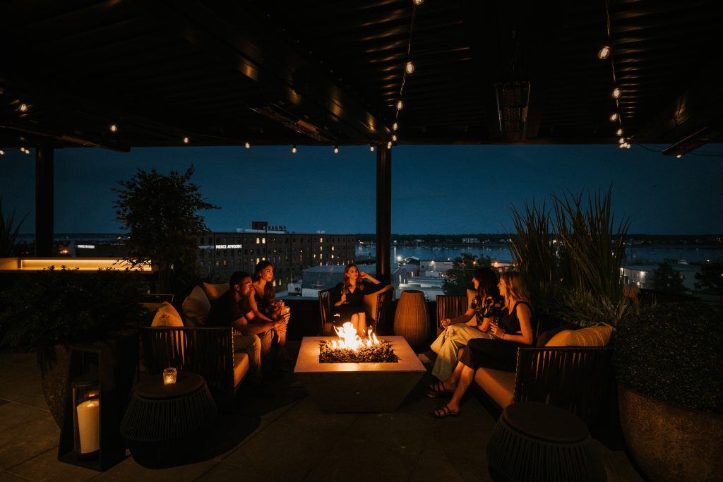 Lunas Rooftop Bar firepit, Photo Credits: Jamie Mercurio Photography