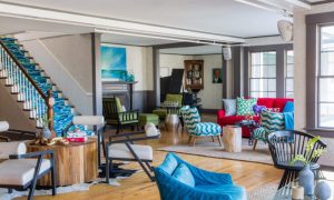 Interior lobby space with multiple seating areas, Rarebrick Photography