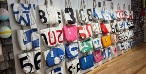 Vintage Bags Wall. Photo Credit: Sea Bags