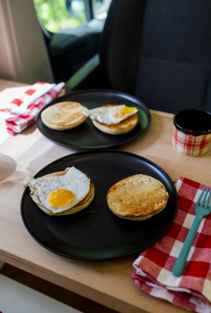 Breakfast at lake in camper van, Photo Credit: Capshore Photography