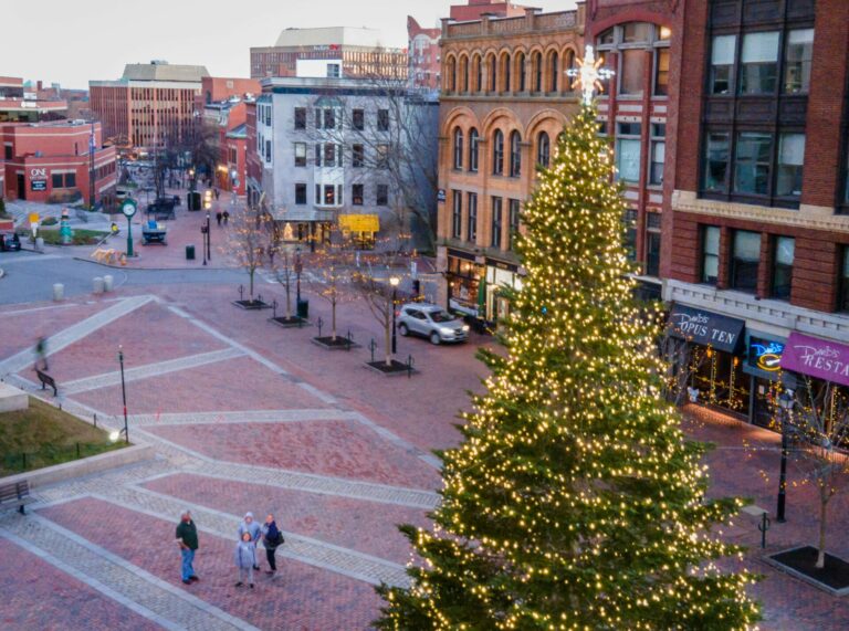 Monument Square Christmas Tree, Photo Courtesy of Portland Downtown