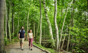 Couple walking on trail, Photo credit: Lone Spruce Creative, courtesy of Maine Office of Tourism