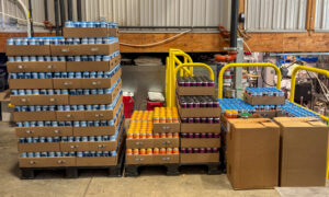Pallets of Nonesuch beer, Photo Credit: Lauren Peters at Visit Portland