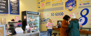 Socializing in donut store; Photo Credit: Lauren Peters at Visit Portland