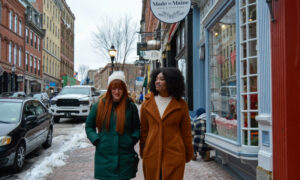 Friends walking in the Old Port; Photo Credit: Lauren Peters at Visit Portland
