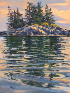 Nina Jerome; Sparrow Island Edge and Reflection; Oil on canvas- 40 x 30 in.