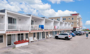 Exterior of Alouette Beach Resort rooms and parking lot; Photo Credit: Peter G. Morneau Photography