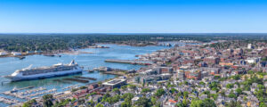Aerial of Portland City with cruise ship; Photo Credit: Peter G. Morneau Photography