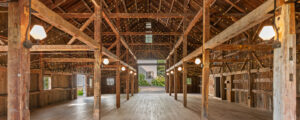 Cunningham Farm wooden barn interior; Photo Credit: Peter G. Morneau Photography