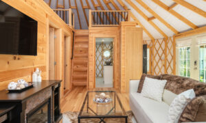 Acadia Wilderness Lodge yurt luxury living room; Photo Credit: Peter G. Morneau Photography