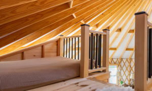Acadia Wilderness Lodge yurt lofted beds; Photo Credit: Peter G. Morneau Photography