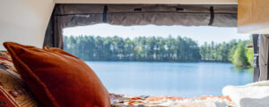 Lakeview through camper bed; Photo credit: Capshore Photography