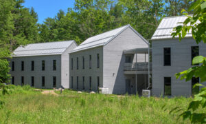 The Ecology School grey buildings; Photo Credit: Peter G. Morneau Photography